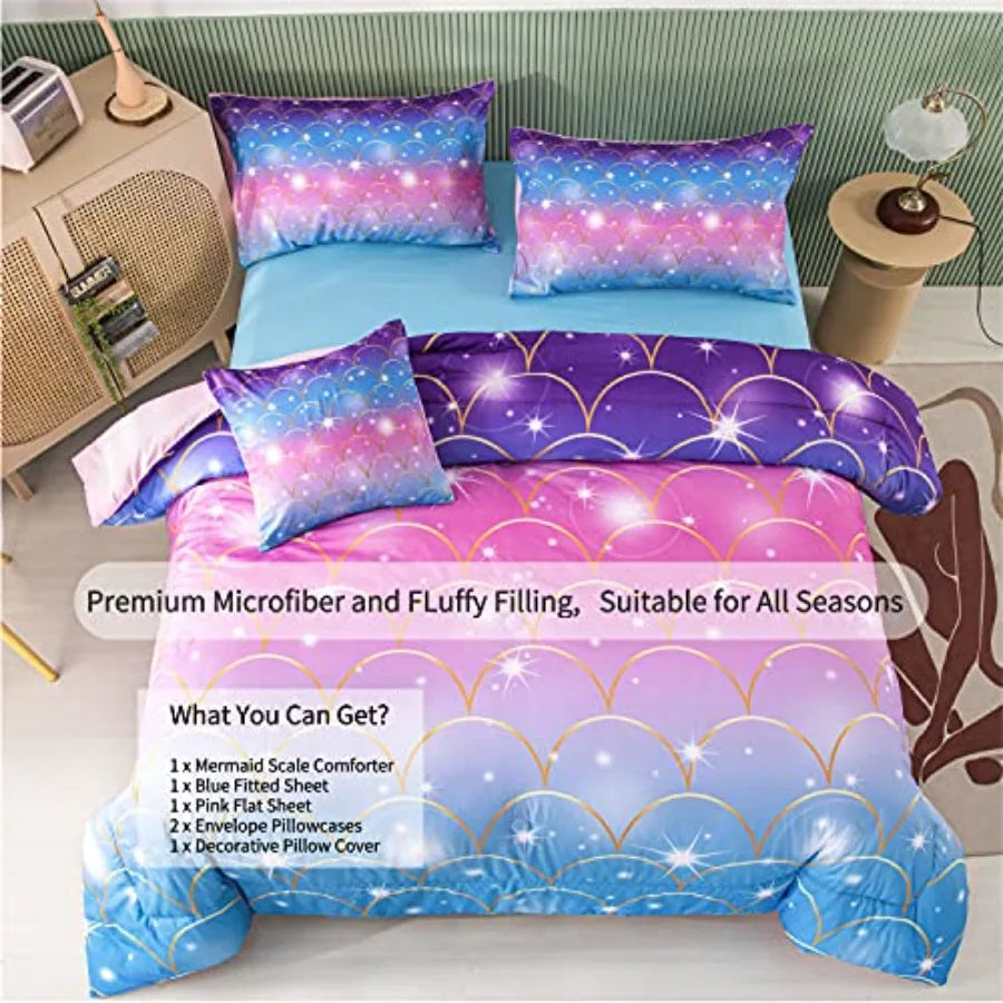 Rainbow Glitter Comforter Bedding Set With Pillow Shams