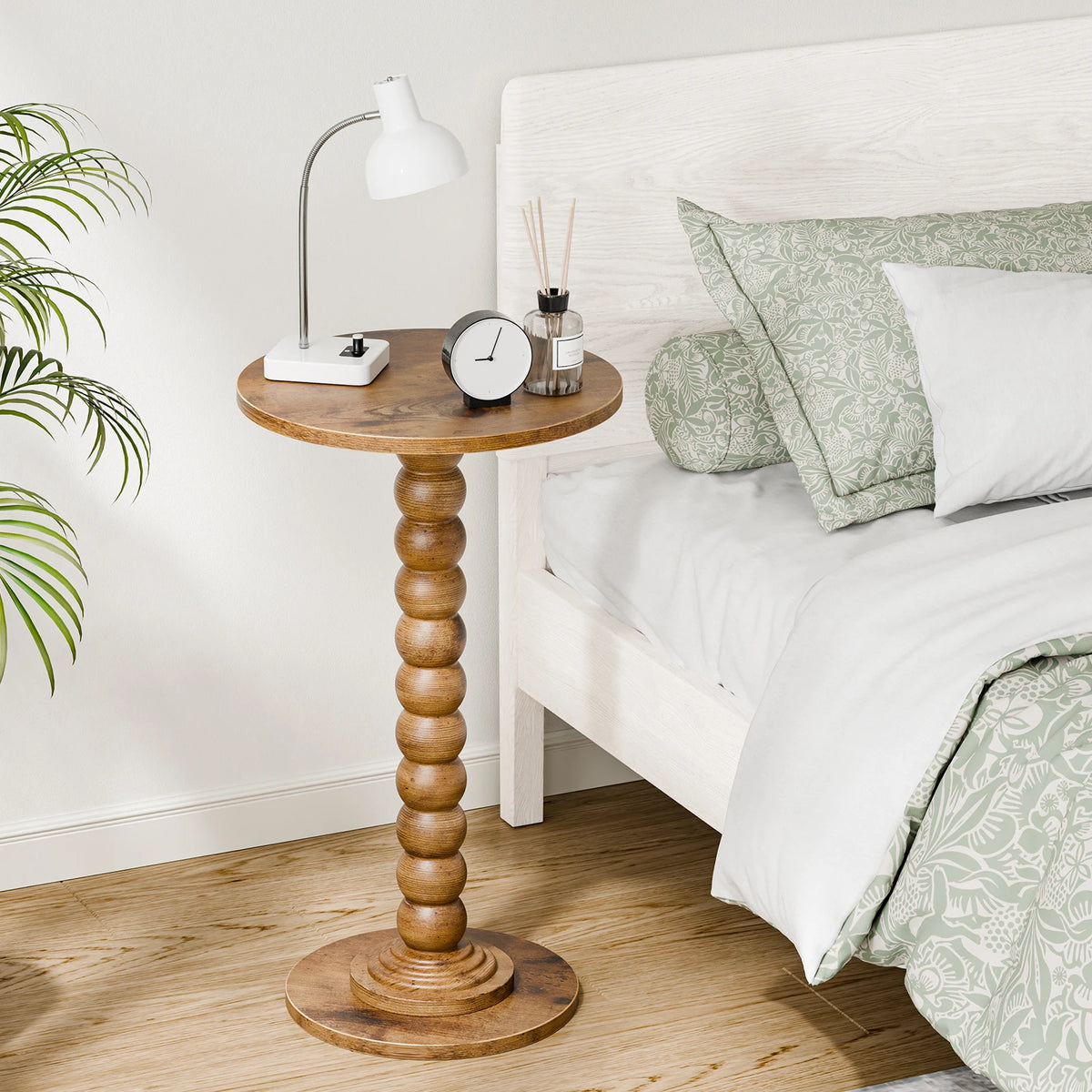 JHK Round Side Table With Solid Wood Legs Storage Shelf