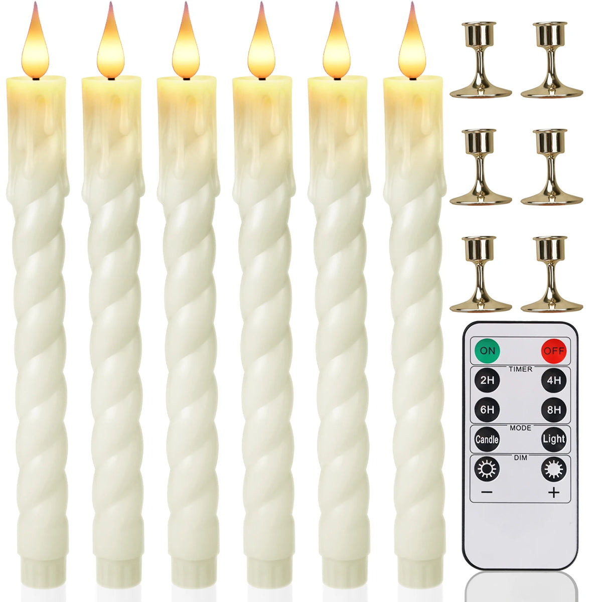 Flickering LED Taper Candles with Remote Timer&Lamp Holder 3D Flame Window Candle Candlestick for Halloween Christmas Home Decor