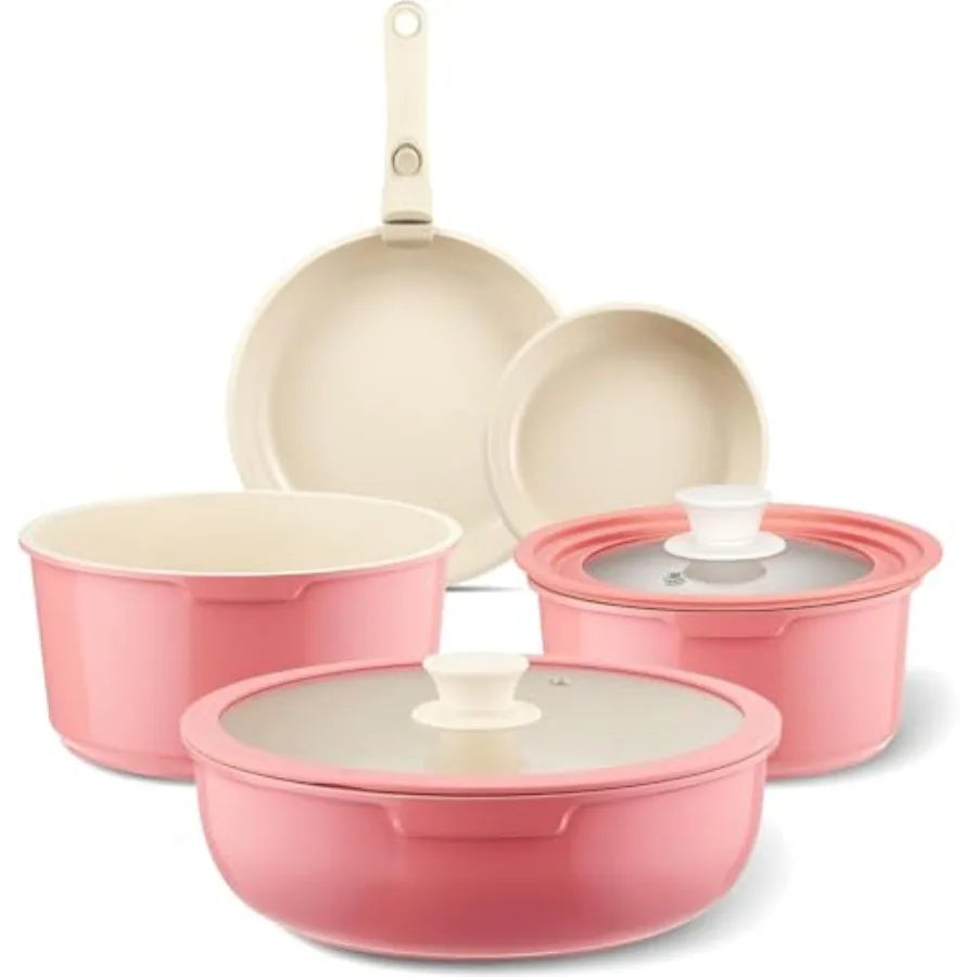 Ceramic Nonstick Cookware Set With Detachable Handle For Camping