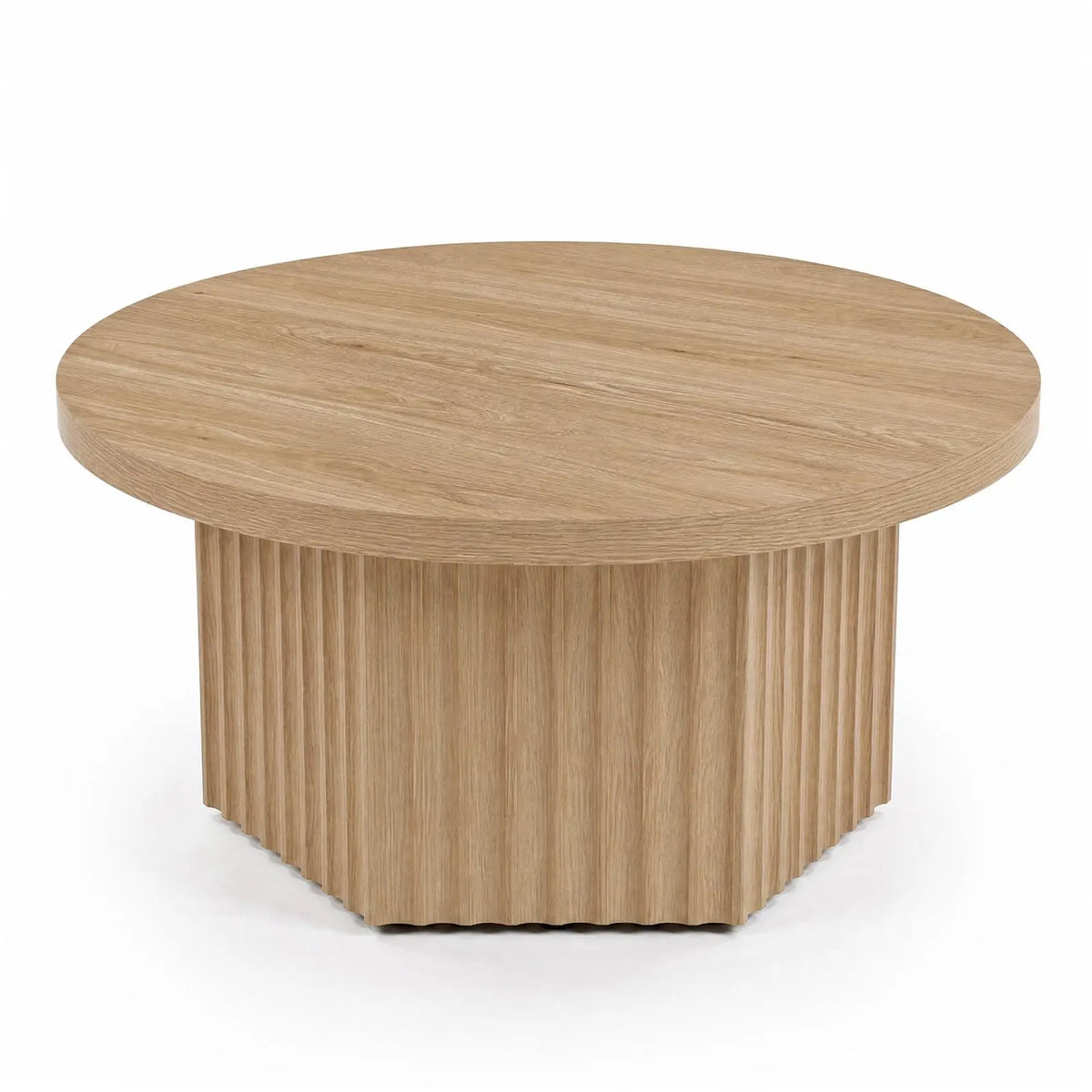 HiMISS Modern Fluted Wood Pedestal Coffee Table for Living Rooms