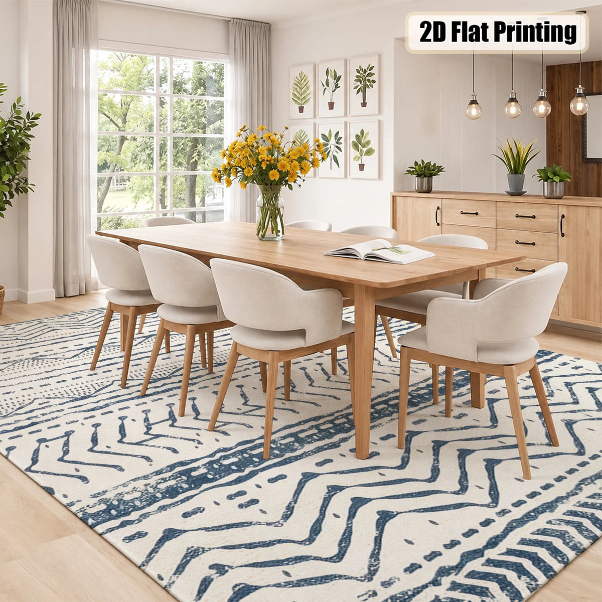 Washable Tribal Geometric Indoor Rug With Non Slip Backing
