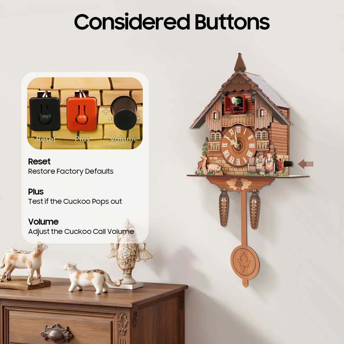 Decorative Wooden Wall Mount Analog Chime Cuckoo Clock
