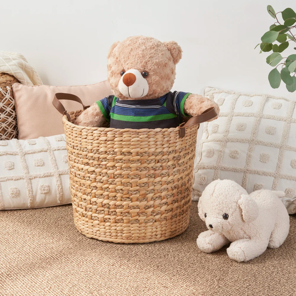 Water Hyacinth Handwoven Storage Basket With Handles