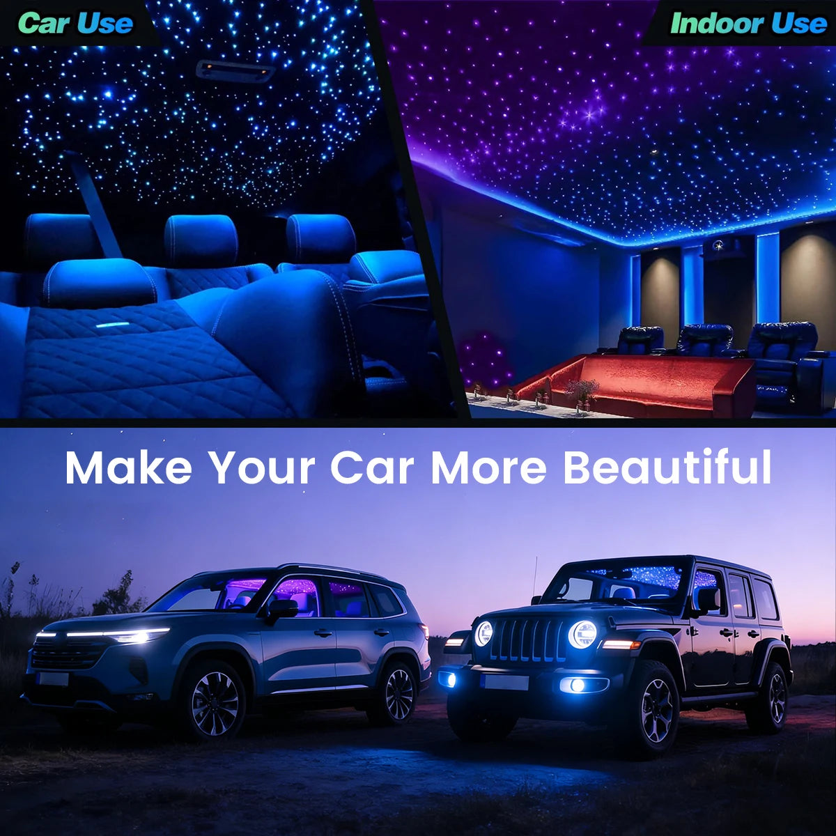 VASTFIRE RGBW Fiber Optic Starlight Headliner Kit With Music Sync Mode