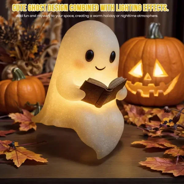 Ghost Reading Book Lamp Halloween Lighted Figurine Home Decor