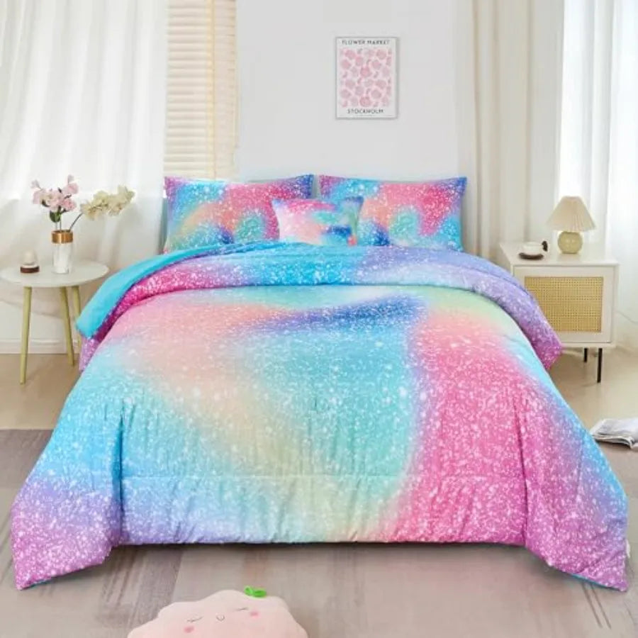 Girls Galaxy Glitter Comforter Set With Coordinated Bedding Accessories