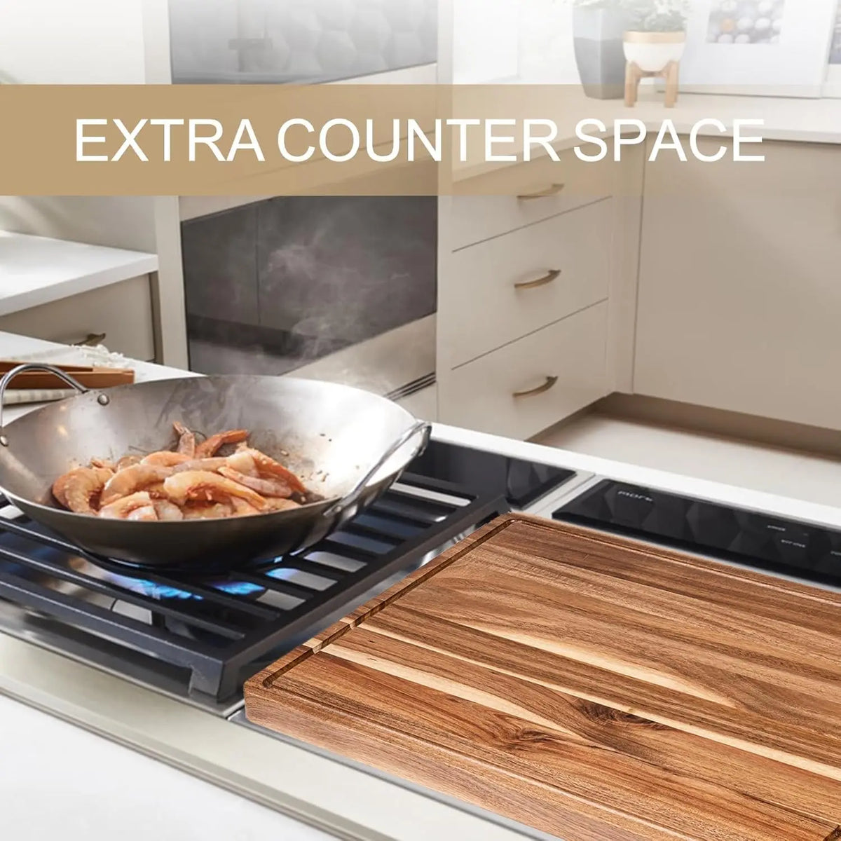 Kitchen Extra Large Wood Cutting Board with Juice Groove and Handle Reversible Charcuterie Butcher Block 24 x 18 x1.2 in