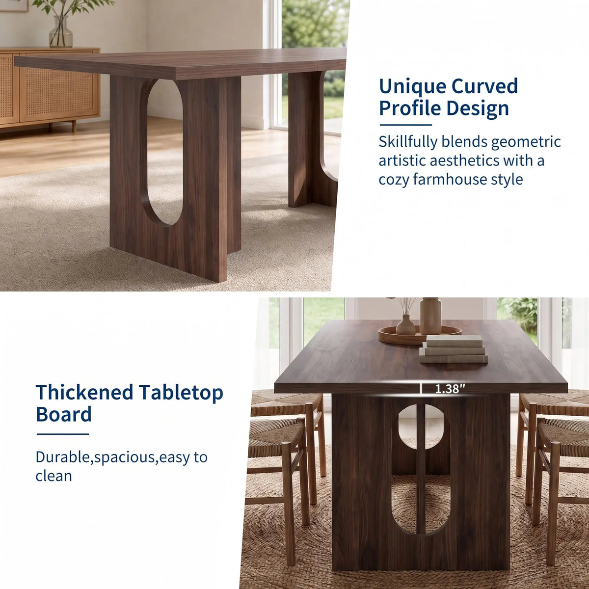 HiMISS Modern Rectangular Dining Table With Thick Wood Top