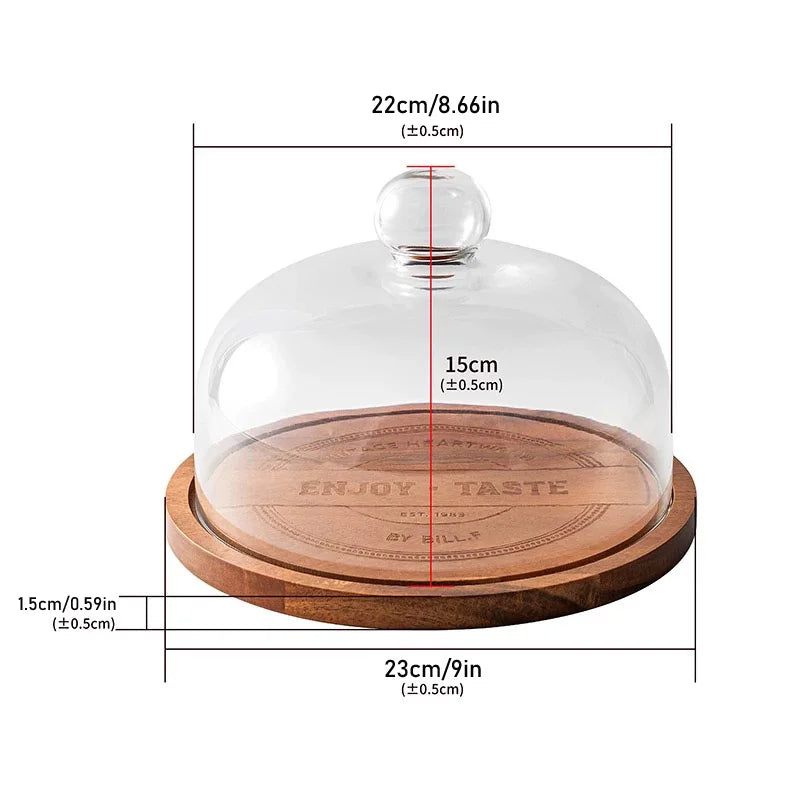 Acacia Wood Pastry Tray with Transparent Glass Cover - Large-Sized Dust-Proof Decorative Plate, Suitable for Wedding Desserts, Fruits, and Snacks