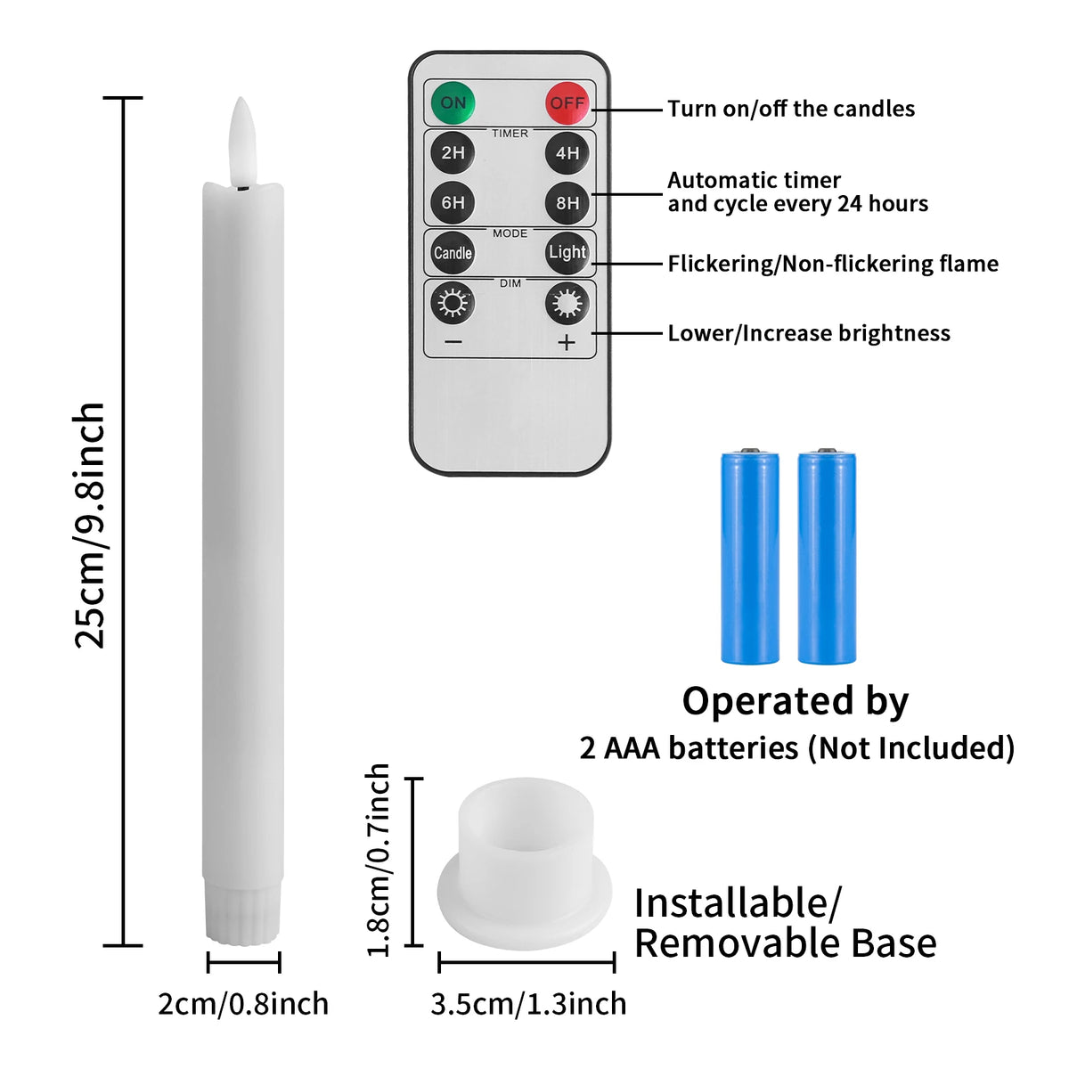 Flameless Taper Candles LED Battery Operated with Remote Timer Ivory LED Candlesticks 3D Flickering Realistic Christmas Wedding Party Home Fireplace Decor 6 Pack
