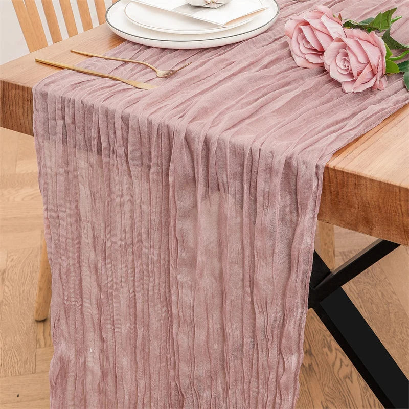 90x300 cm Knit Cloth Table Runner Wedding Birthday Party Banquet Decoration Gauze Fabric Voile Table Cloth Twist Table Cover