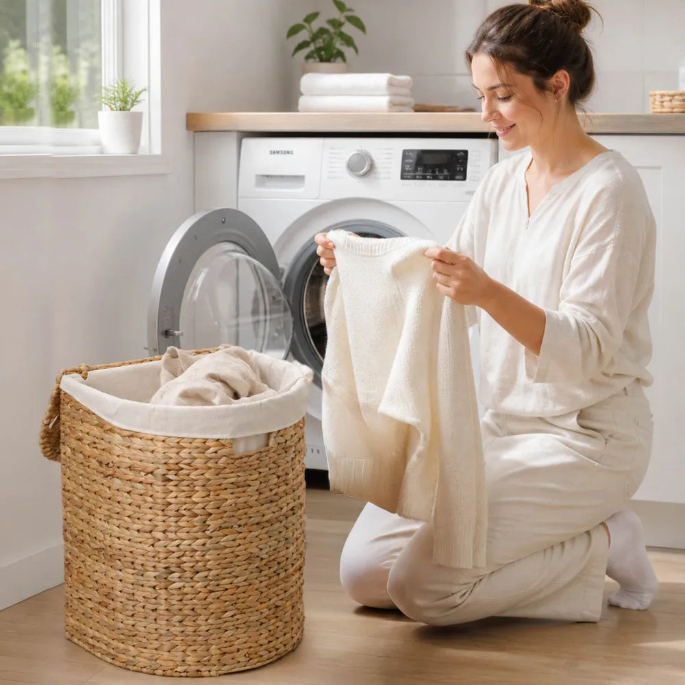 Water Hyacinth Woven Oval Laundry Hamper Storage Basket
