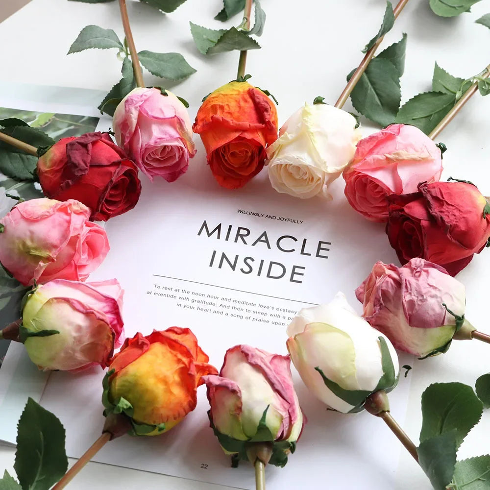 58cm Artificial Burnt Edge Rose Buds Wedding Home Decoration Ornaments Photography Props Decoration Table Baptême