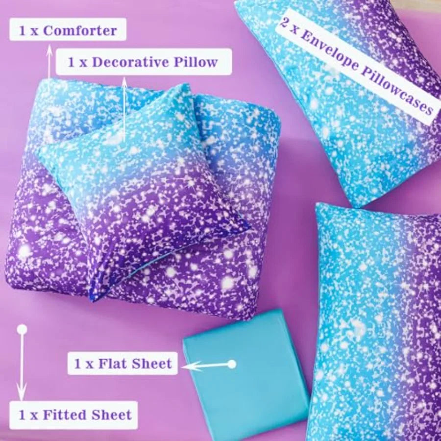 Girls Galaxy Starry Comforter Bedding Set With Matching Pillowcases