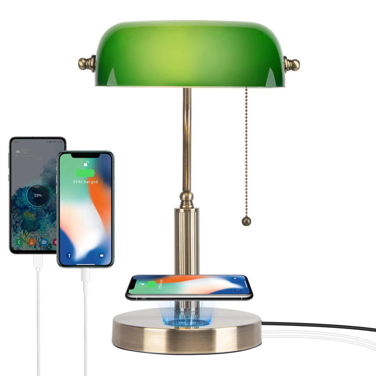 Traditional Banker Desk Lamp With USB Ports And Wireless Charging