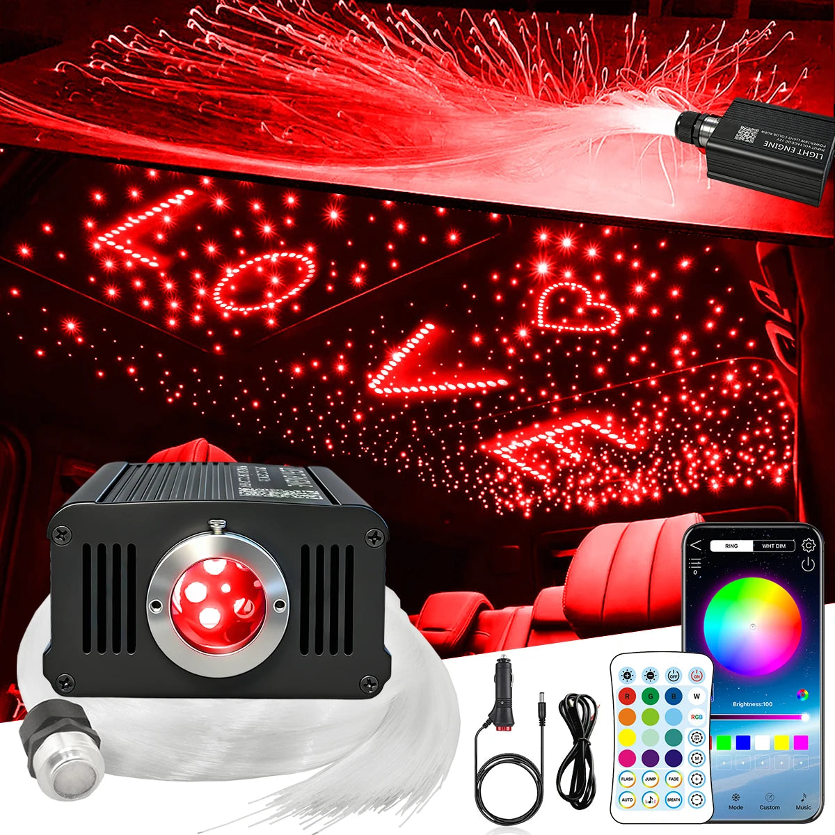 VASTFIRE RGBW Fiber Optic Starlight Headliner Kit With Music Sync Mode
