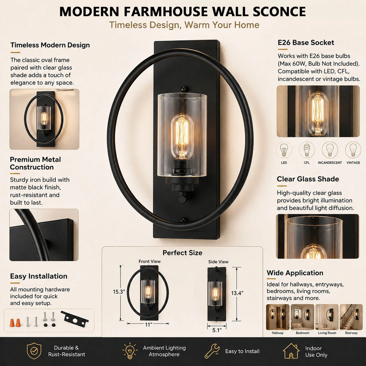 Dimmable Outdoor Wall Sconces Set of Two for Home Lighting
