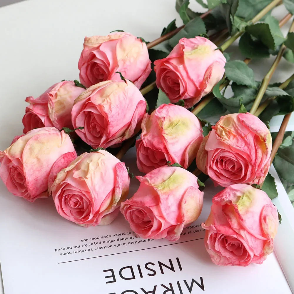 58cm Artificial Burnt Edge Rose Buds Wedding Home Decoration Ornaments Photography Props Decoration Table Baptême