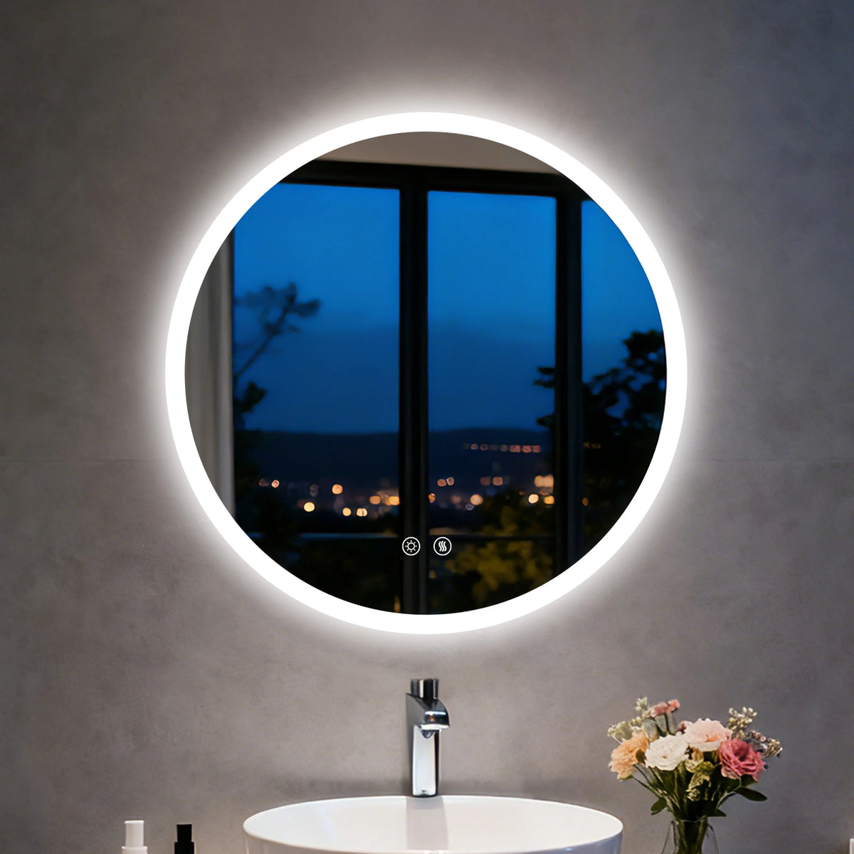 Round LED Bathroom Mirror With Anti Fog Dimmable Backlighting