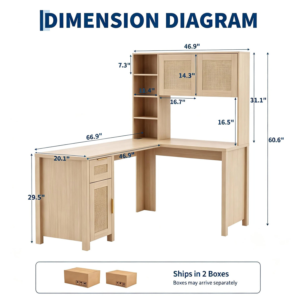 HiMISS L Shaped Corner Desk With Bookshelf Cabinet And Storage