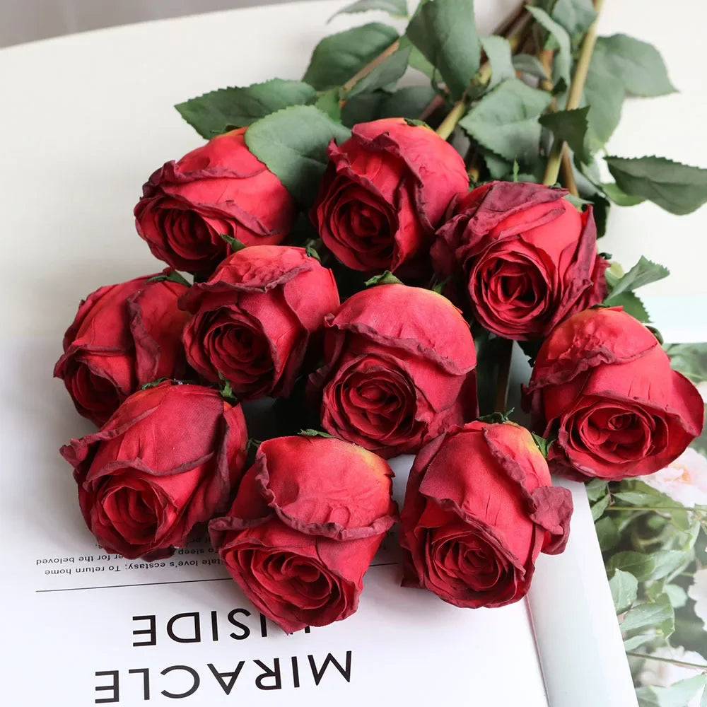 58cm Artificial Burnt Edge Rose Buds Wedding Home Decoration Ornaments Photography Props Decoration Table Baptême