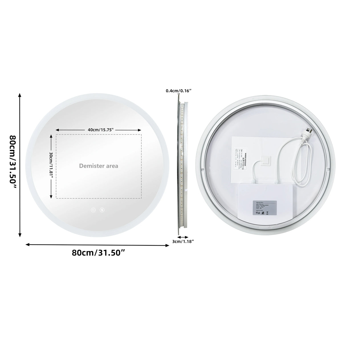 Round LED Bathroom Mirror With Anti Fog Dimmable Backlighting