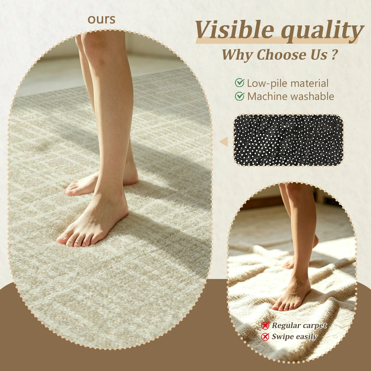 Soft Velvet Striped Area Rug With Non Slip Backing
