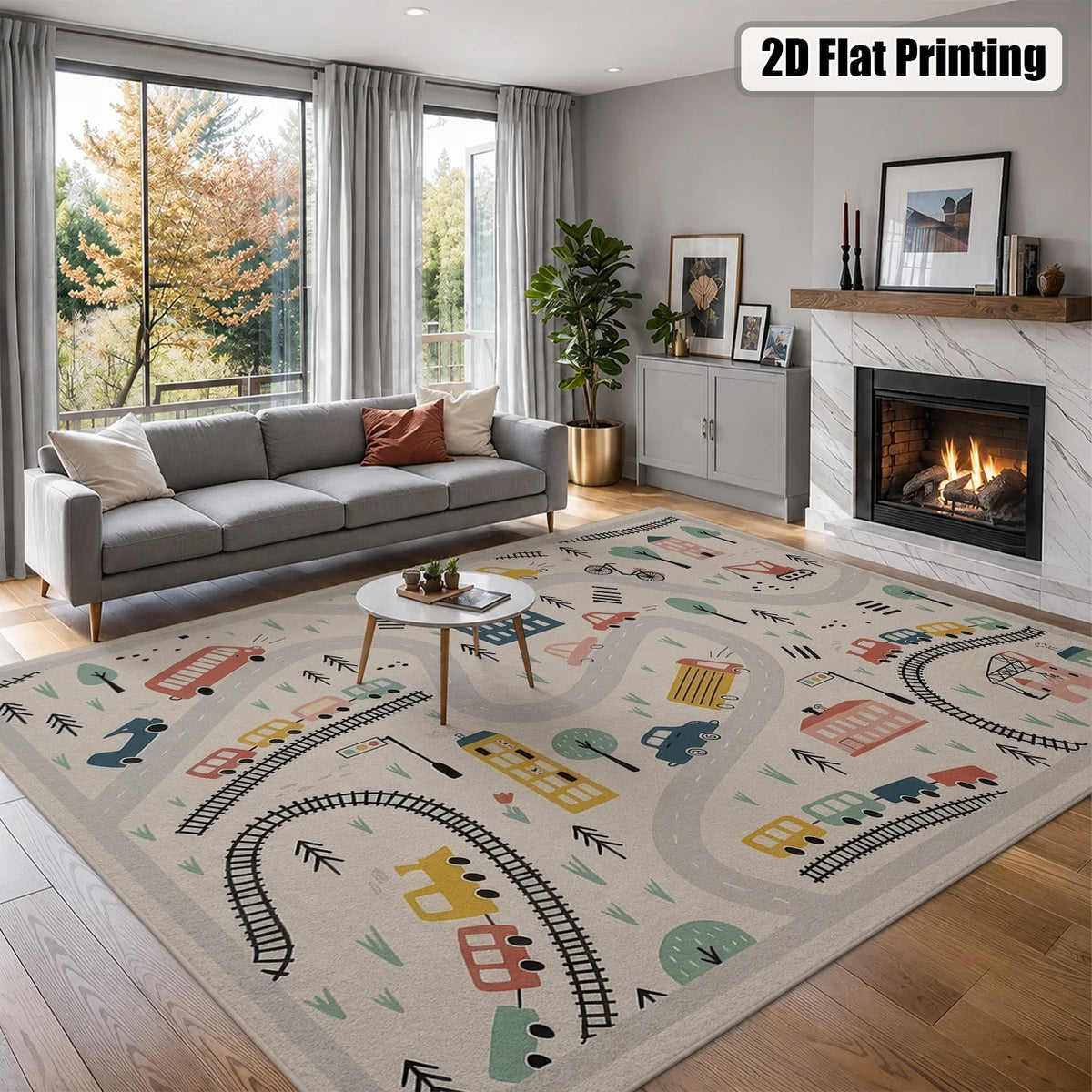 Soft Washable Kids Playroom Rug With City Road Map Design