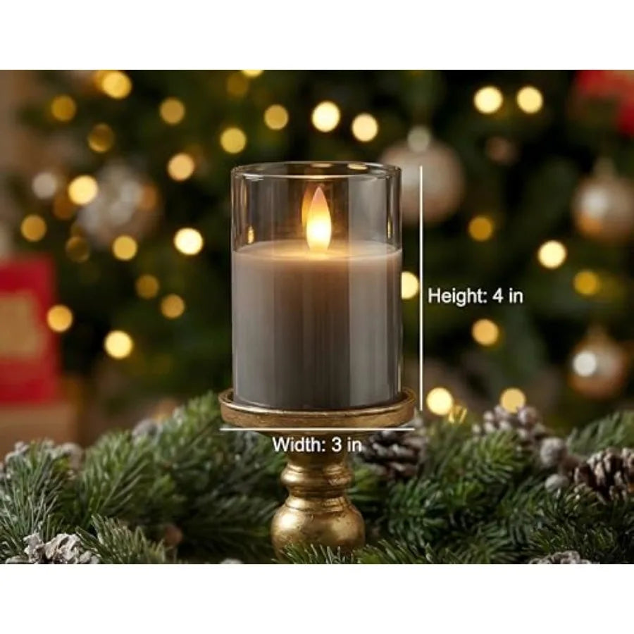 Glass Flameless Pillar Candles With Led Flickering Flames And Remote Timer