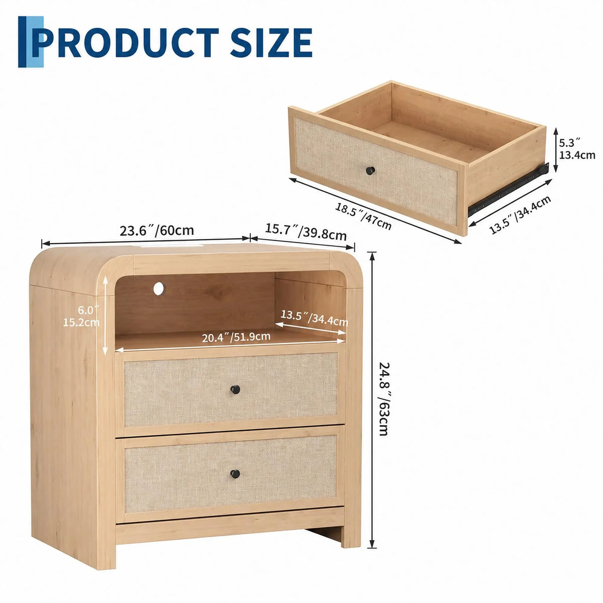 HiMISS Charging Nightstand With Two Drawers USB Ports And Outlets