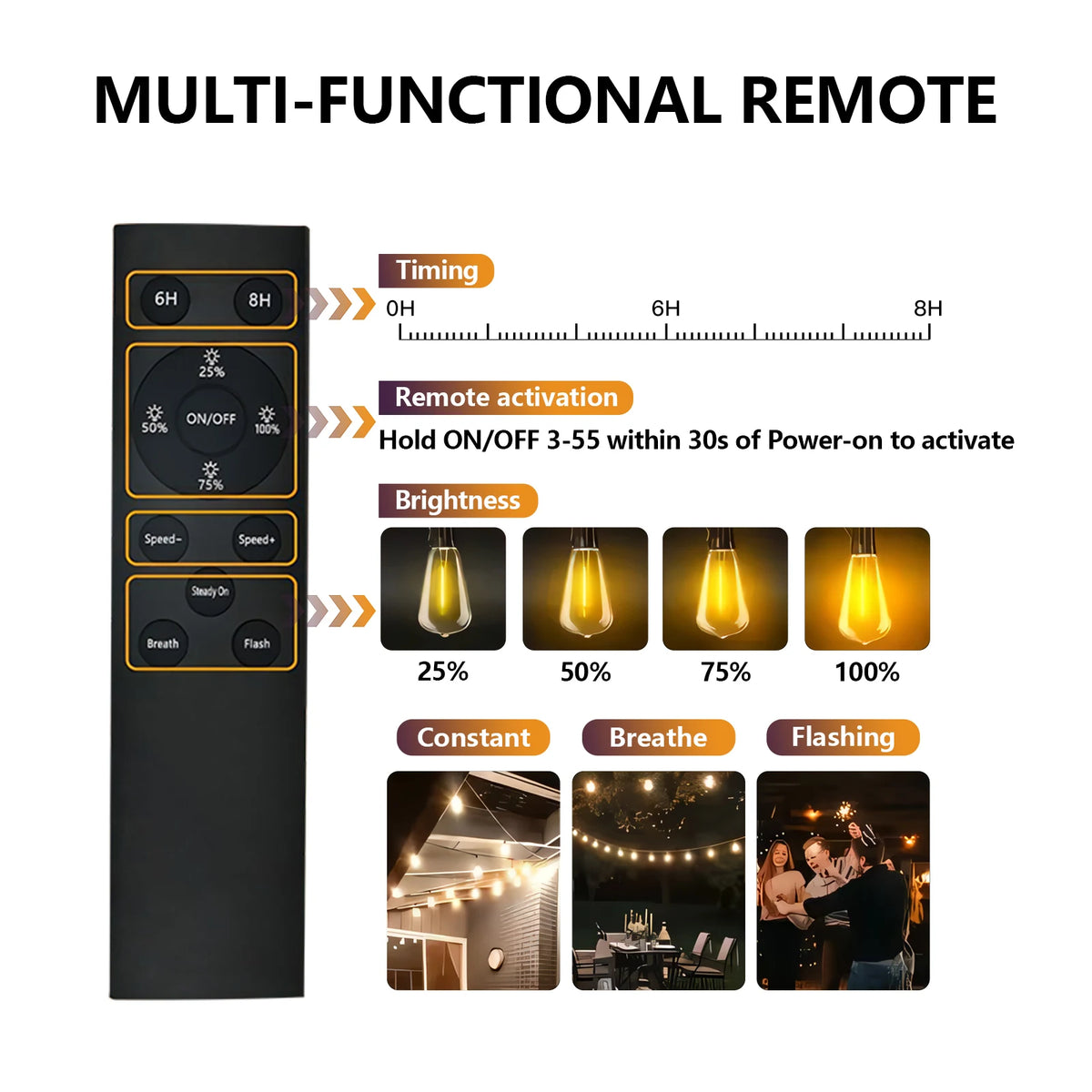Solar Powered Waterproof Outdoor String Lights With Remote Control