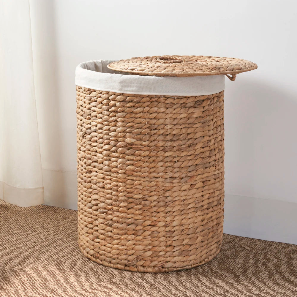 Water Hyacinth Woven Laundry Hamper With Lid And Removable Liner
