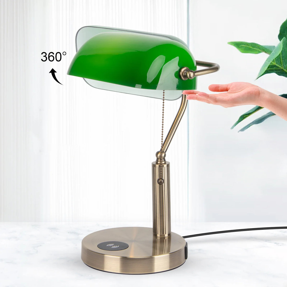 Traditional Banker Desk Lamp With USB Ports And Wireless Charging