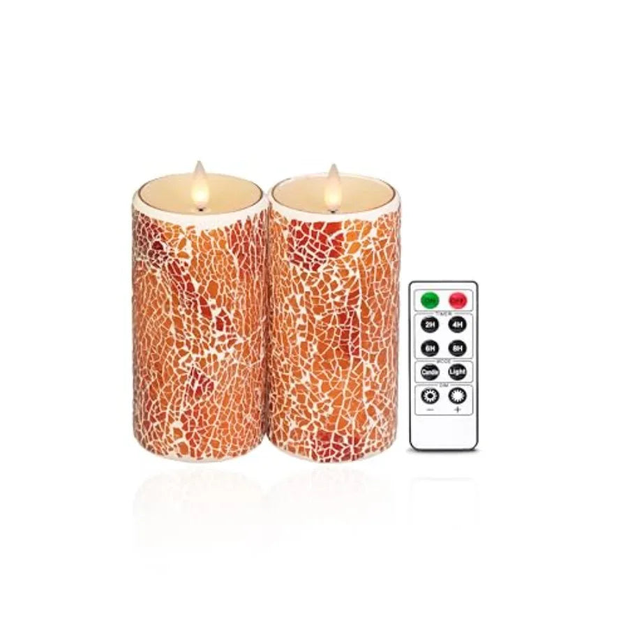 Glass Flameless Pillar Candles With Led Flickering Flames And Remote Timer