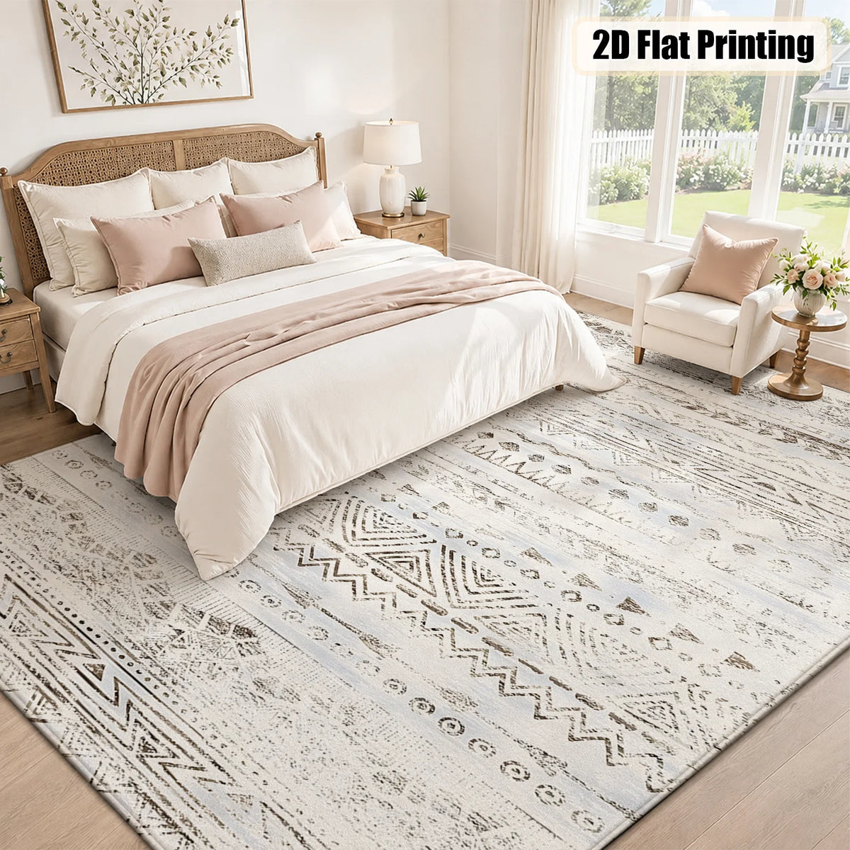 Soft Velvet Washable Tribal Geometric Indoor Area Rug with Non Slip Backing
