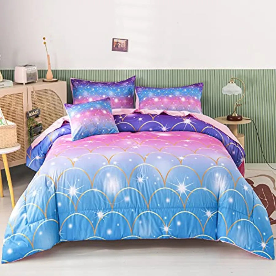 Rainbow Glitter Comforter Bedding Set With Pillow Shams