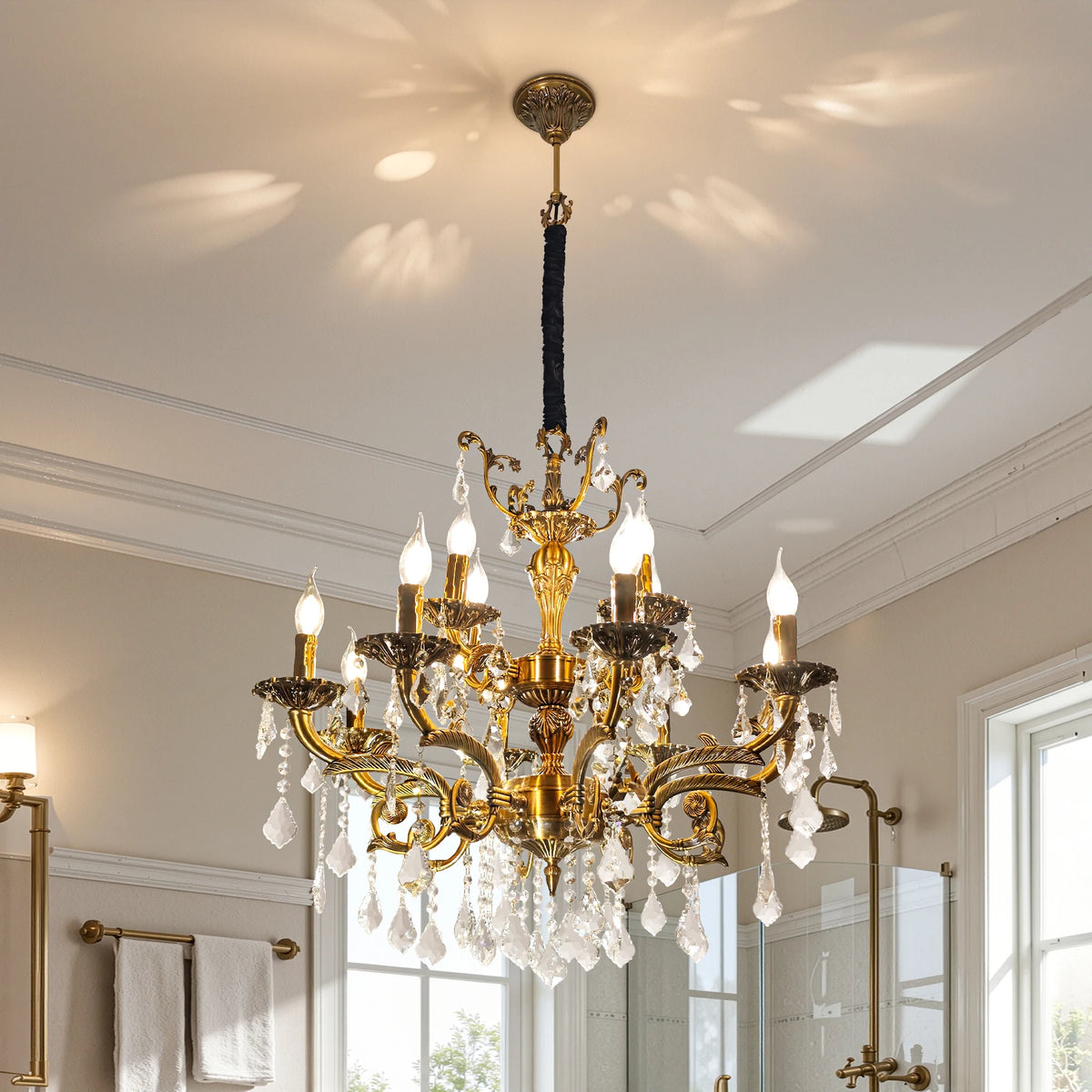 Vintage Crystal Chandelier Ceiling Light Pendant Fixture With Bulbs