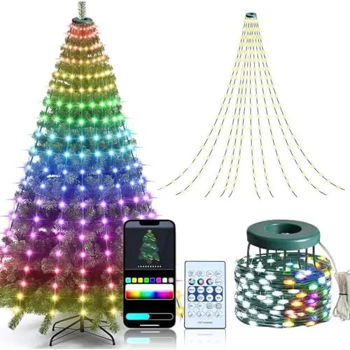 RGB Christmas Tree Waterfall Lights With Star Topper Remote Control