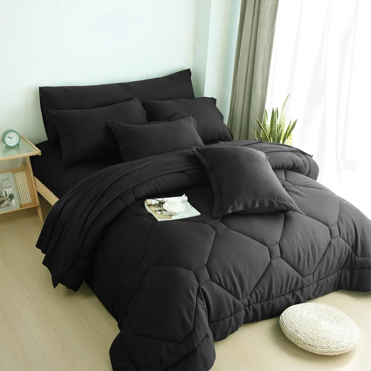 Modern Microfiber Comforter Set With Sheets Complete Bedding Set