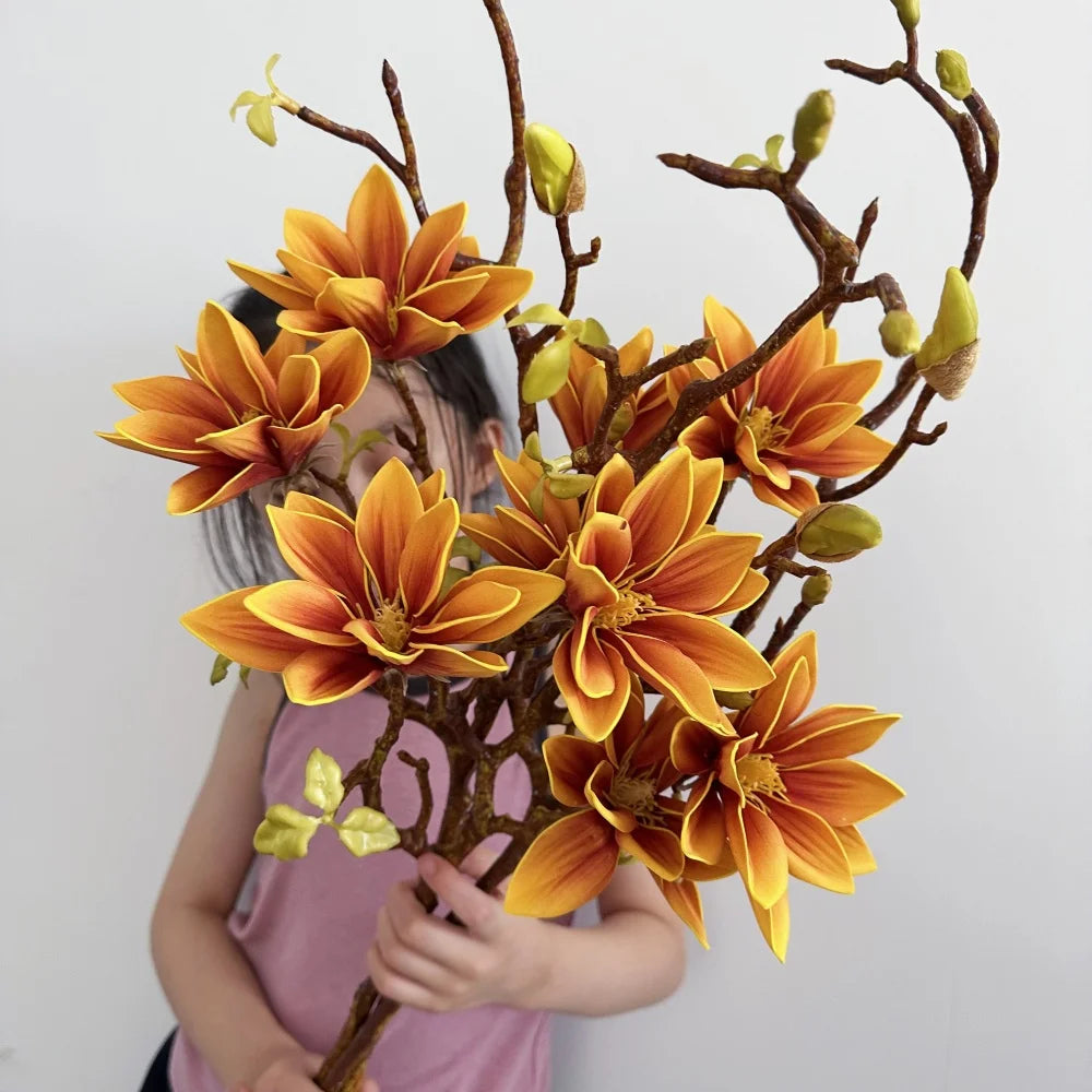 70cm Magnolia Artificial Flower Touch Feeling Faux Gradient Lotus Flower Branch Living Room Decoration Wedding