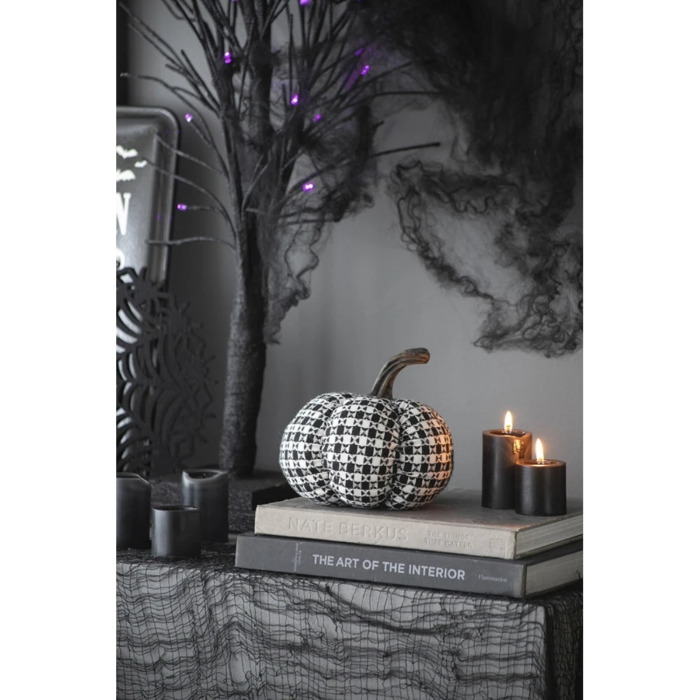Fabric Plaid Pumpkin Decorations Set of 2 for Halloween Holiday