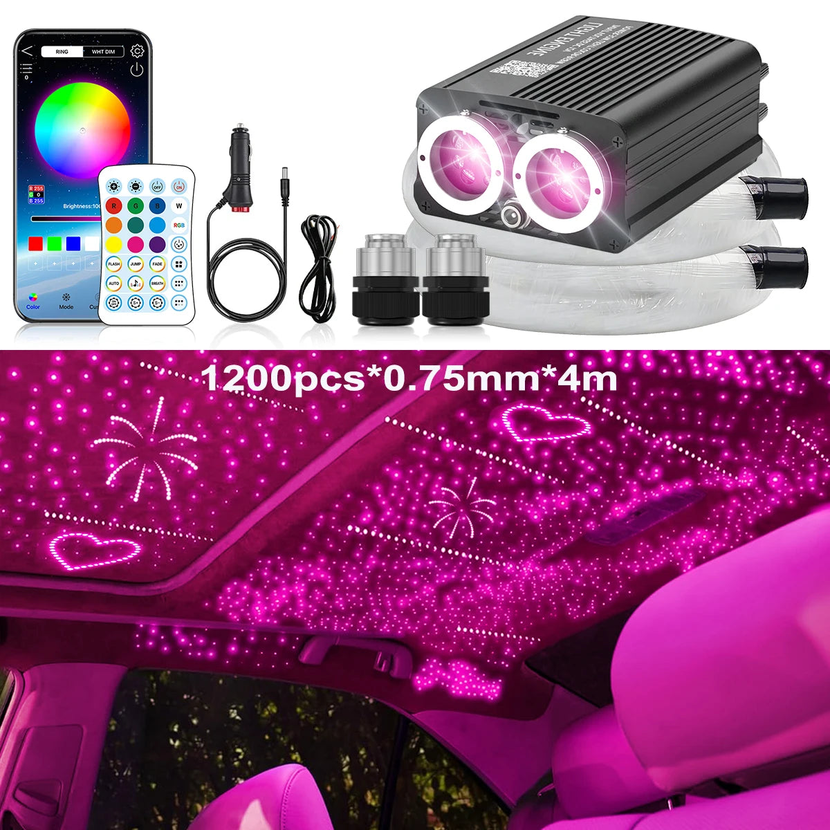 VASTFIRE Twinkle Meteor Fiber Optic Starlight Headliner Light Kit