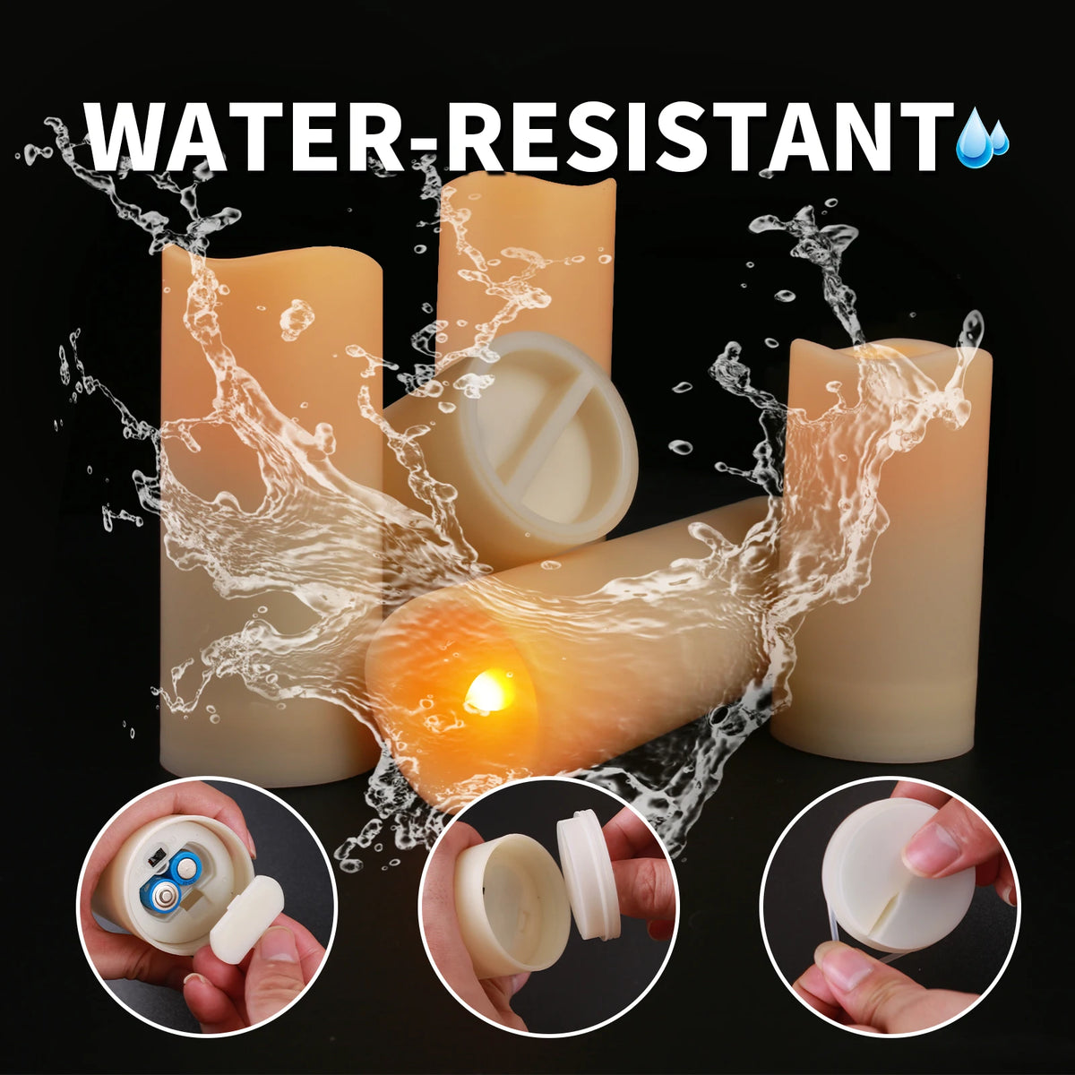 Waterproof Flameless Candles Set of 12 Battery Operated LED Pillar Candle with 2 Remote Controls & Timer Flickering Indoor Outdoor Electronic Lights for Wedding Patio Easter Bathroom Home Decor