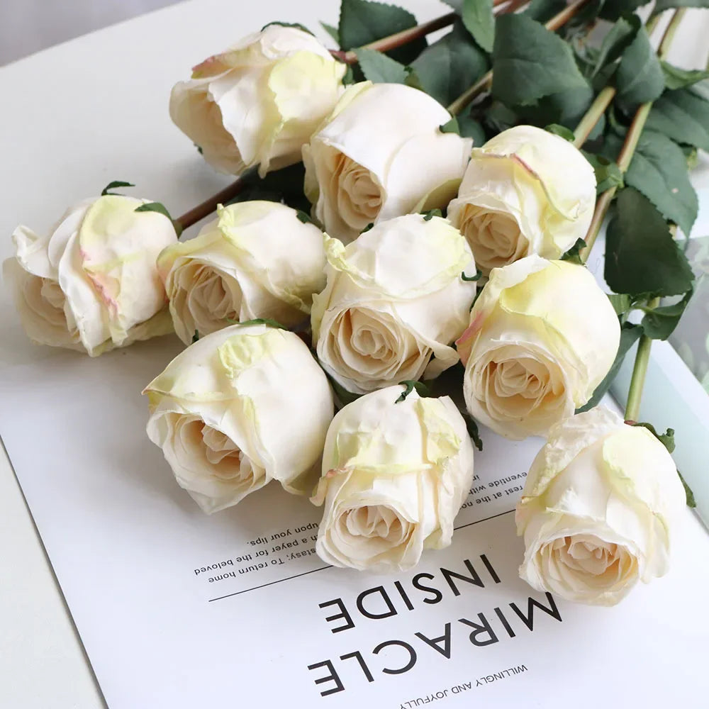 58cm Artificial Burnt Edge Rose Buds Wedding Home Decoration Ornaments Photography Props Decoration Table Baptême
