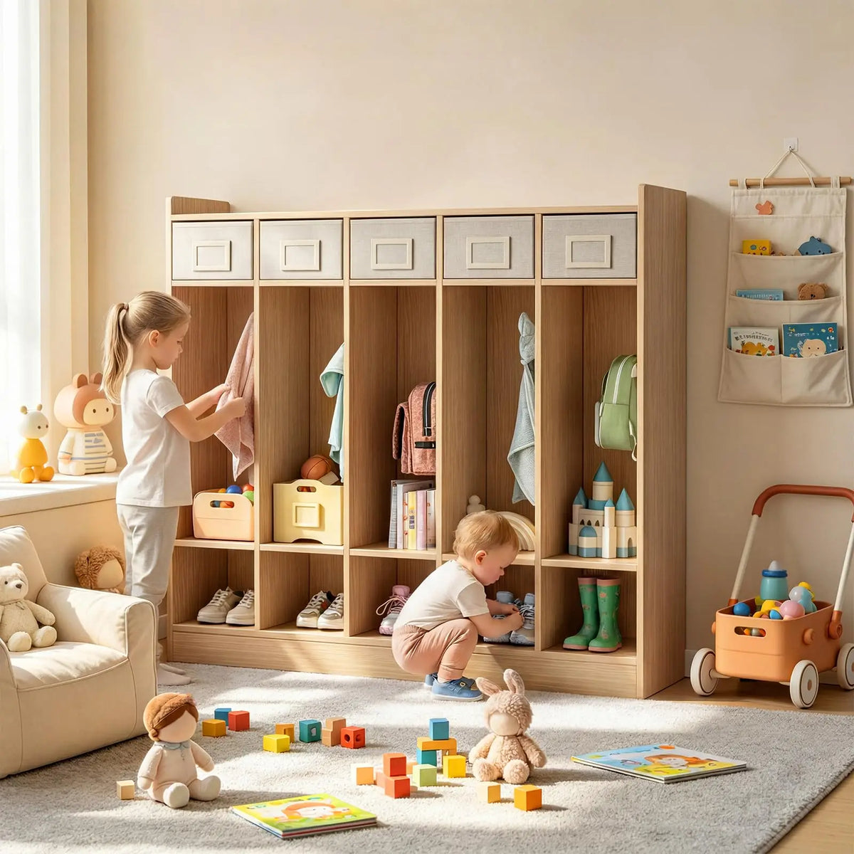 HiMISS Classroom Coat Locker With Cubbies And Hooks