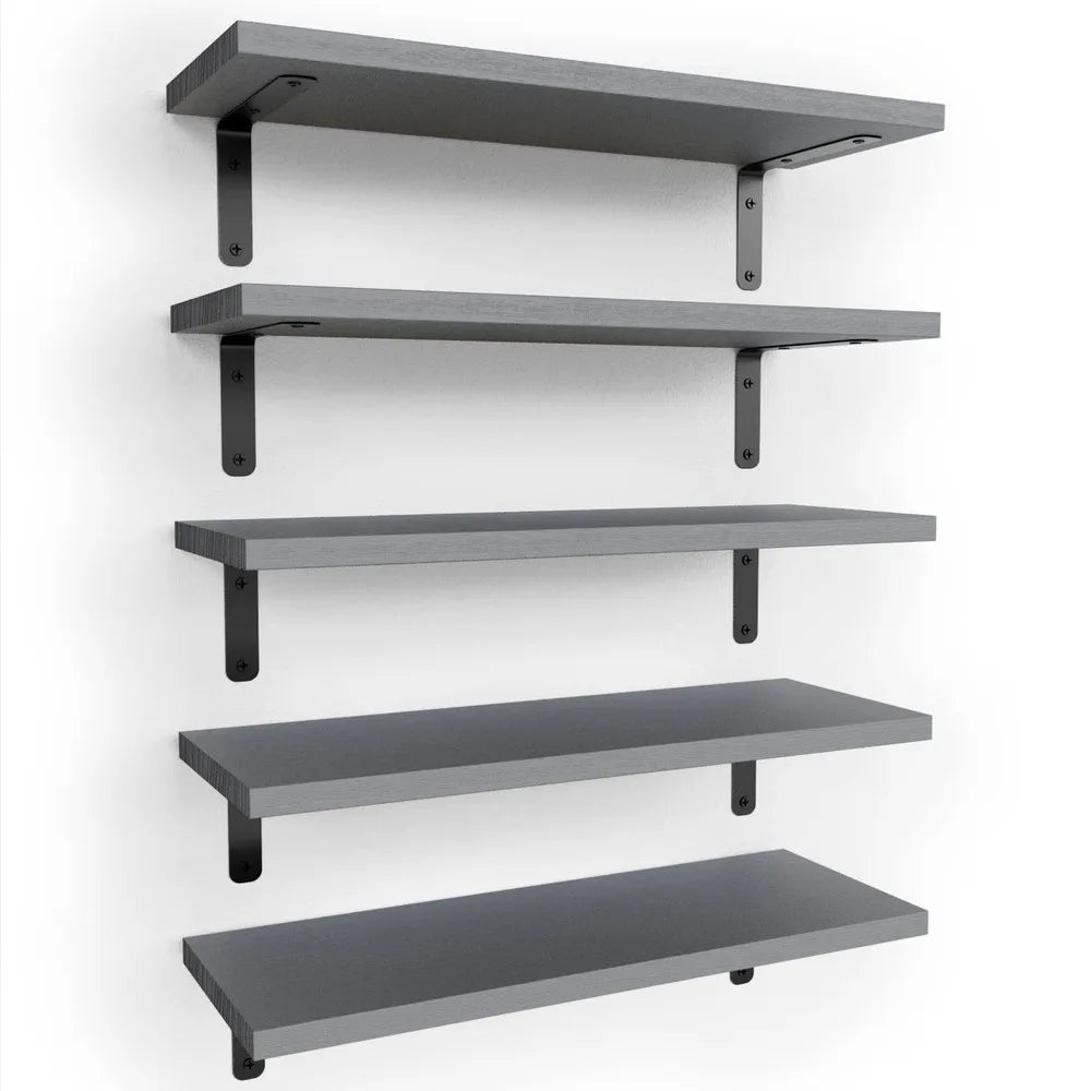 Rustic Floating Wall Shelves With Metal Guardrails Set Of Five