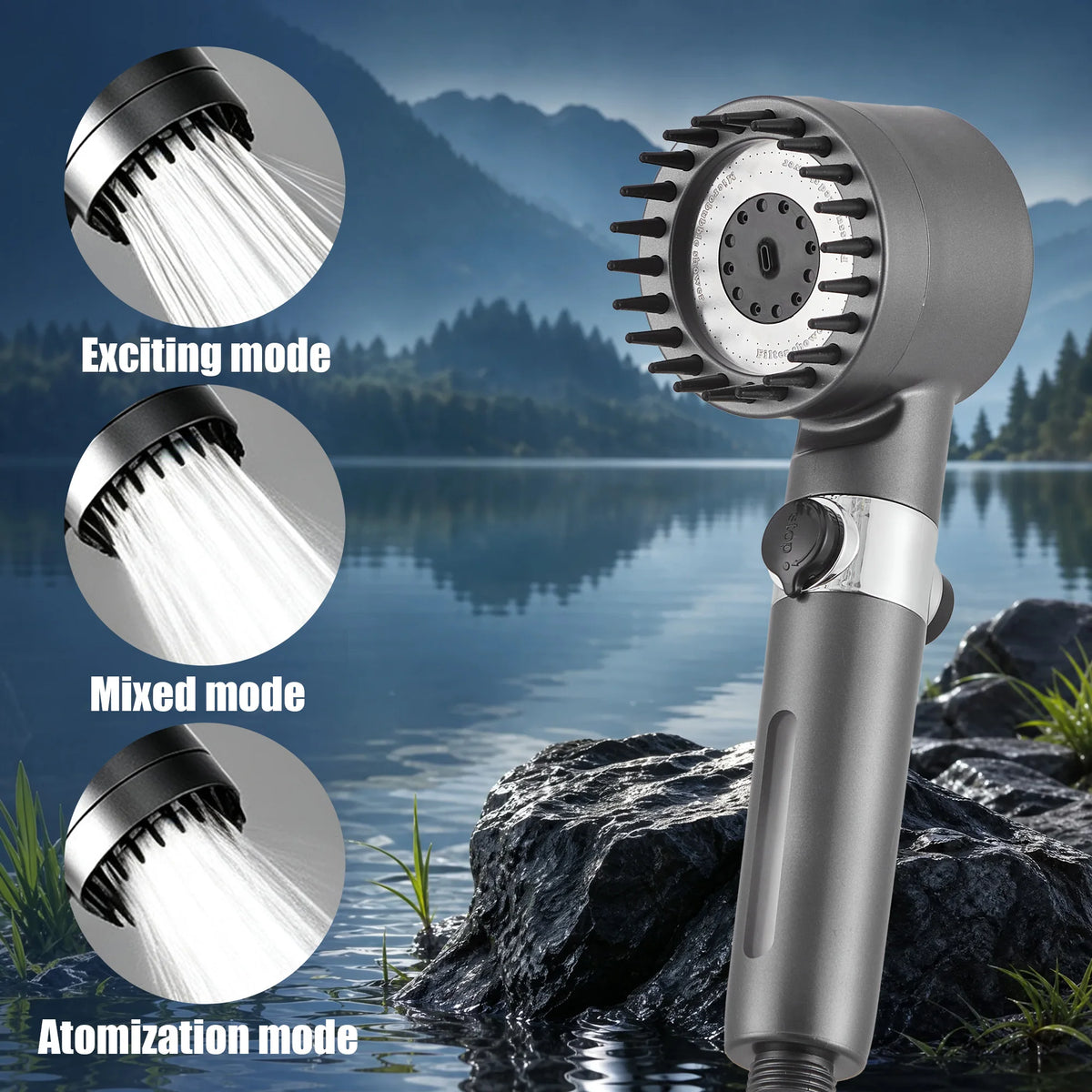 4-in-1 Filtered Shower Head with 4 Replacement Filters, High Pressure Water Saving Showerhead with ON/OFF Pause Button, 3 Spray Modes for Bathroom Spa