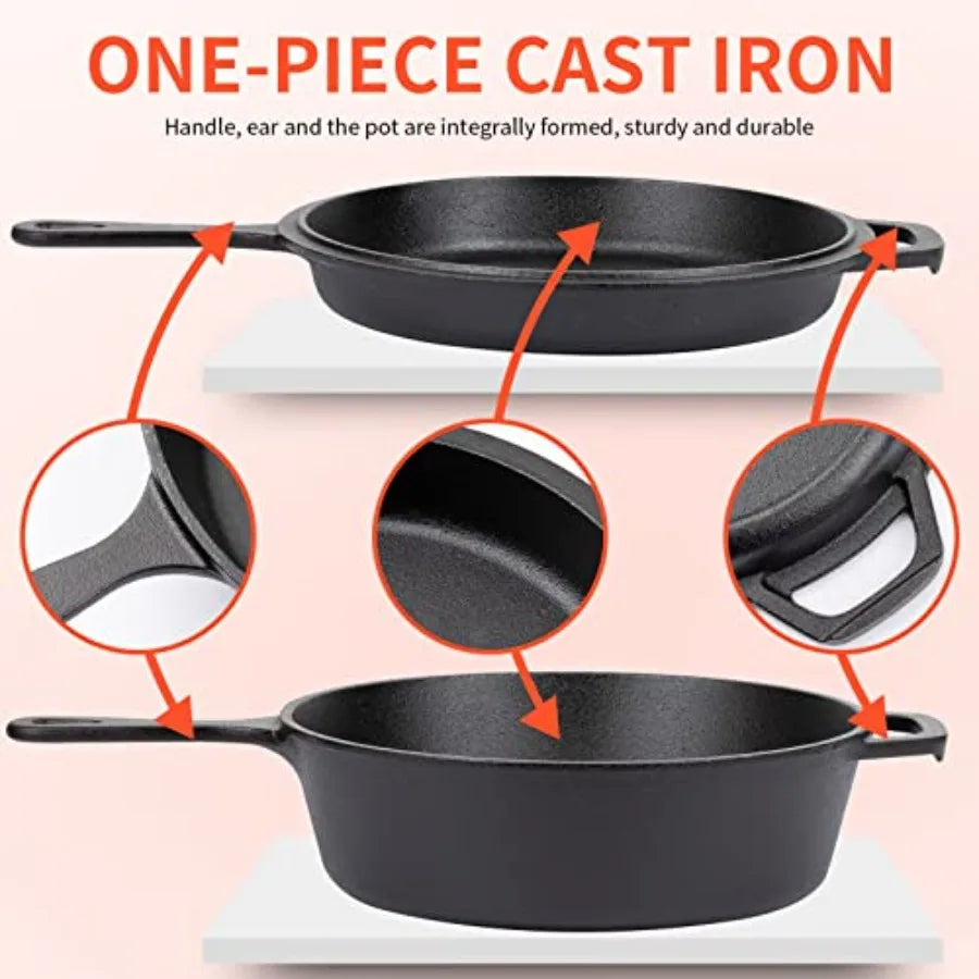 Pre Seasoned Cast Iron Skillet With Lid And Dutch Oven