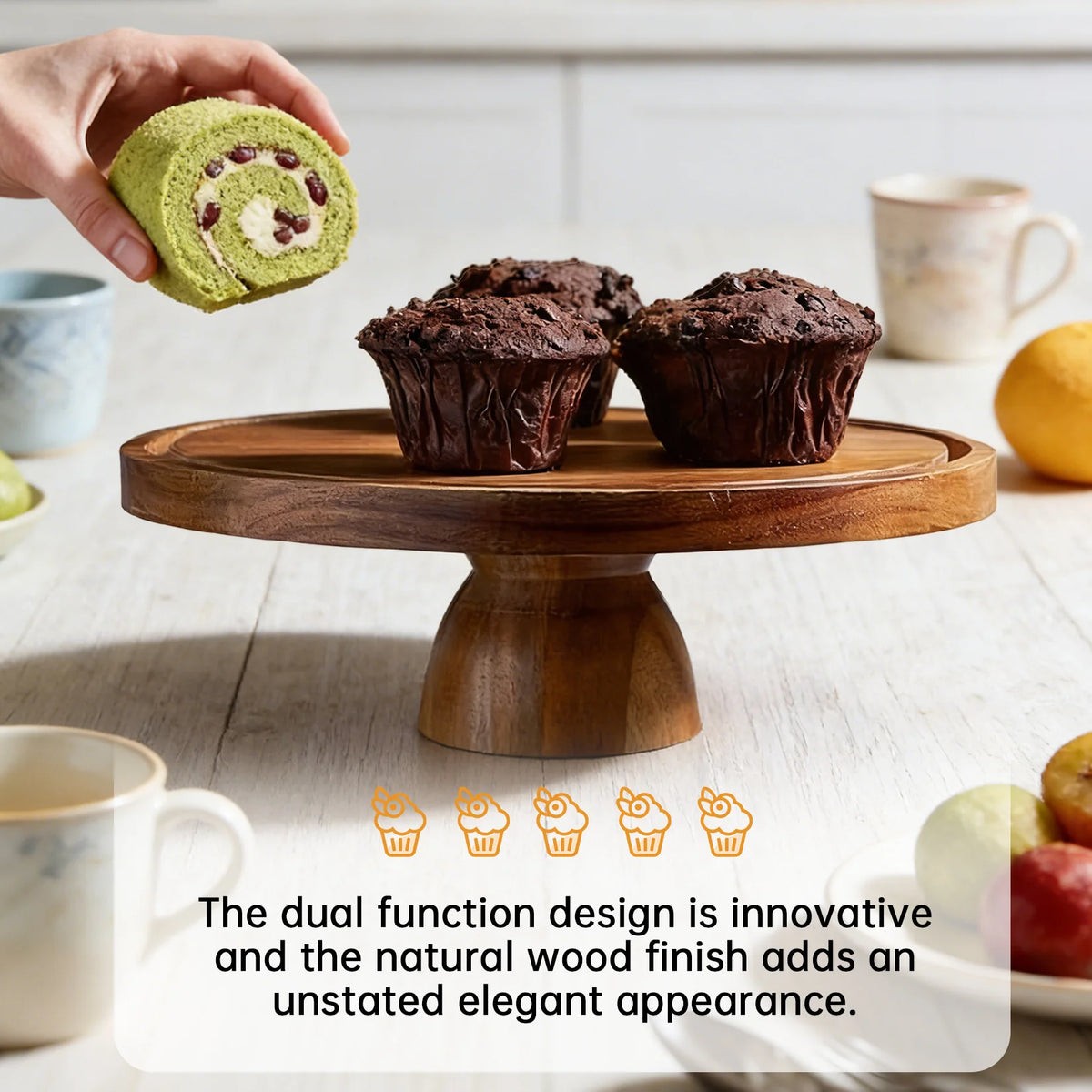 12inch Acacia Wood Cake Stand with Clear Lid, Round Wooden Dessert Display Plate, Food‑Grade Charcuterie Board for Party Wedding Bakery